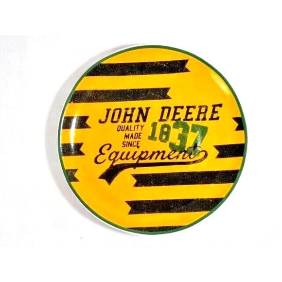 John Deere Equipment 1837 Tractor Dessert Salad Plate Yellow Black Stoneware 8" - Picture 1 of 3
